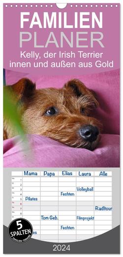 Familienplaner 2024 – Kelly, der Irish Terrier – innen und außen aus Gold mit 5 Spalten (Wandkalender, 21 x 45 cm) CALVENDO von Schimon,  Claudia