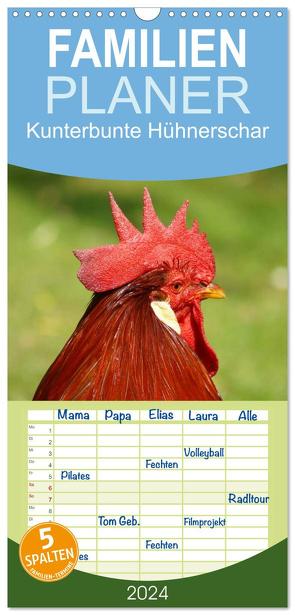 Familienplaner 2024 – Kunterbunte Hühnerschar mit 5 Spalten (Wandkalender, 21 x 45 cm) CALVENDO von Kattobello,  Kattobello