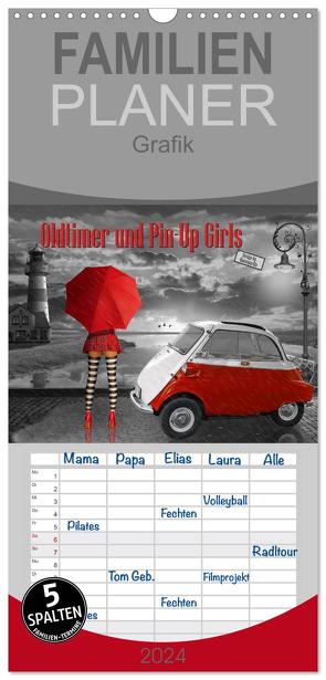 Familienplaner 2024 – Oldtimer und Pin-Up Girls by Mausopardia mit 5 Spalten (Wandkalender, 21 x 45 cm) CALVENDO von Jüngling alias Mausopardia,  Monika