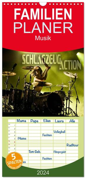 Familienplaner 2024 – Schlagzeug Action mit 5 Spalten (Wandkalender, 21 x 45 cm) CALVENDO von Bleicher,  Renate
