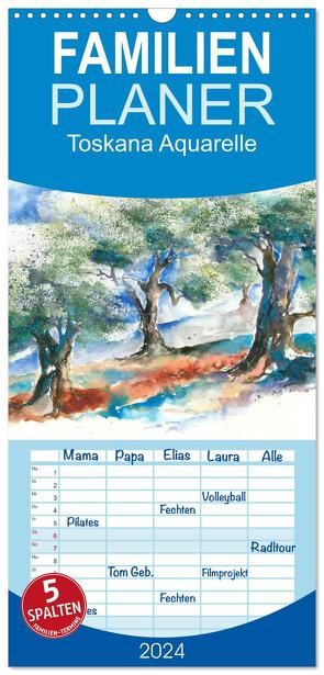 Familienplaner 2024 – Toskana Aquarelle mit 5 Spalten (Wandkalender, 21 x 45 cm) CALVENDO von Krause,  Jitka