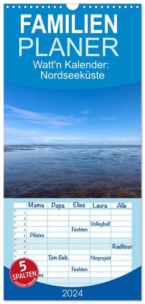 Familienplaner 2024 – Watt’n Kalender: Nordseeküste mit 5 Spalten (Wandkalender, 21 x 45 cm) CALVENDO von Raehse,  Jeannine