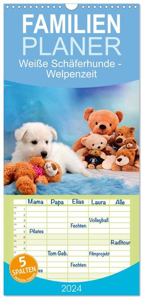 Familienplaner 2024 – Weiße Schäferhunde – Welpenzeit mit 5 Spalten (Wandkalender, 21 x 45 cm) CALVENDO von Hachmeyer,  Diana