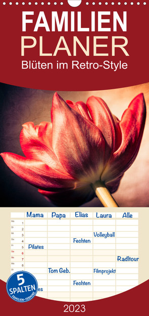 Familienplaner Blüten im Retro-Style (Wandkalender 2023 , 21 cm x 45 cm, hoch) von Fleiß und Karsten Schütt,  Ursula