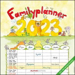 Familienplaner Cartoon 2023 – Broschürenkalender 30×30 cm (30×60 geöffnet) – Kalender mit Platz für Notizen – 6 Spalten – Bildkalender – Wandkalender