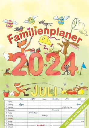 Familienplaner Cartoon 2024 – Bildkalender 23,7×34 cm – 6 Spalten – Kalender mit Platz für Notizen – mit vielen Zusatzinformationen – Wandkalender