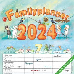 Familienplaner Cartoon 2024 – Broschürenkalender 30×30 cm (30×60 geöffnet) – Kalender mit Platz für Notizen – 6 Spalten – Bildkalender – Wandkalender