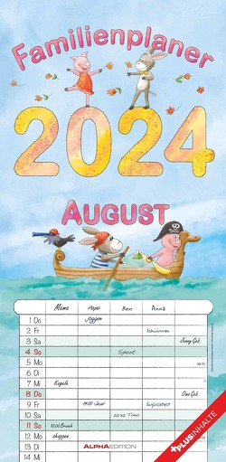 Familienplaner Cartoon 2024 – Familien-Timer 22×45 cm – mit Ferienterminen – 5 Spalten – Wand-Planer – mit vielen Zusatzinformationen – Alpha Edition
