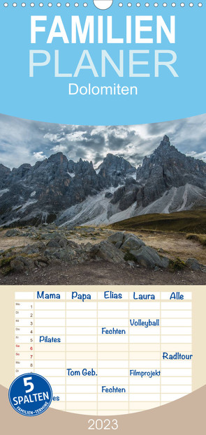 Familienplaner Dolomiten (Wandkalender 2023 , 21 cm x 45 cm, hoch) von Burri,  Roman