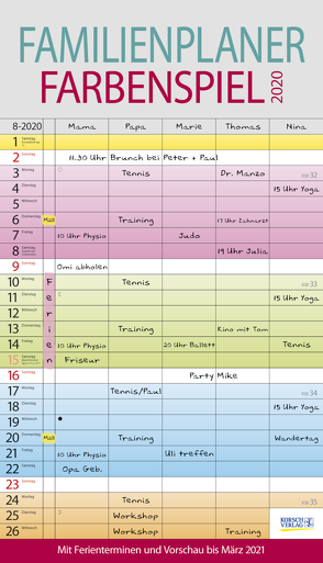 Familienplaner Farbenspiel 2020 von Korsch Verlag