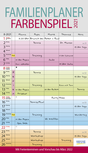 Familienplaner Farbenspiel 2021 von Korsch Verlag
