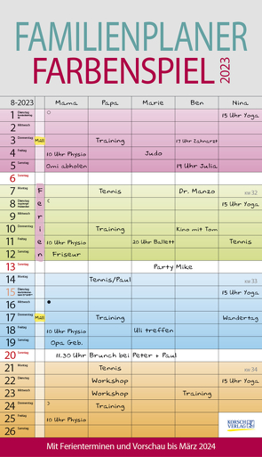 Familienplaner Farbenspiel 2023 von Korsch Verlag