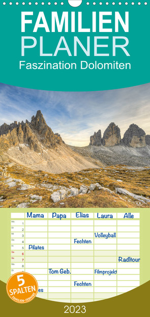 Familienplaner Faszination Dolomiten (Wandkalender 2023 , 21 cm x 45 cm, hoch) von Valjak,  Michael