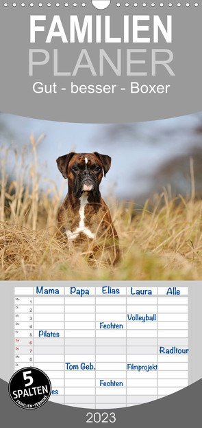 Familienplaner Gut – besser – Boxer (Wandkalender 2023 , 21 cm x 45 cm, hoch) von Janetzek,  Yvonne