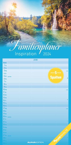 Familienplaner Inspiration 2024 – Familien-Timer 22×45 cm – mit Ferienterminen – 5 Spalten – Wand-Planer – mit vielen Zusatzinformationen – Alpha Edition