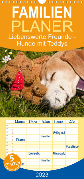 Familienplaner Liebenswerte Freunde – Hunde mit Teddys (Wandkalender 2023 , 21 cm x 45 cm, hoch) von Bölts,  Meike