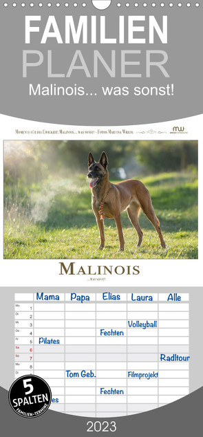 Familienplaner Malinois… was sonst! (Wandkalender 2023 , 21 cm x 45 cm, hoch) von Wrede - Wredefotografie,  Martina