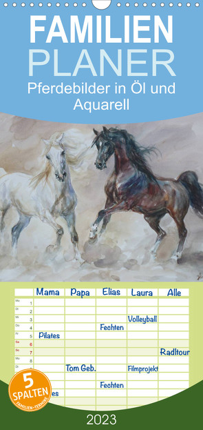 Familienplaner Mit Pferden durch die Jahreszeiten – Pferdebilder in Öl und Aquarell (Wandkalender 2023 , 21 cm x 45 cm, hoch) von Aniszewski,  Zenon