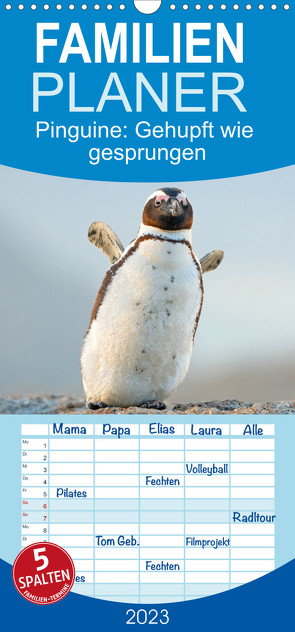 Familienplaner Pinguine: Gehupft wie gesprungen (Wandkalender 2023 , 21 cm x 45 cm, hoch) von CALVENDO