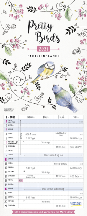 Familienplaner Pretty Birds 2021 von Büdinger,  Mo, Korsch Verlag