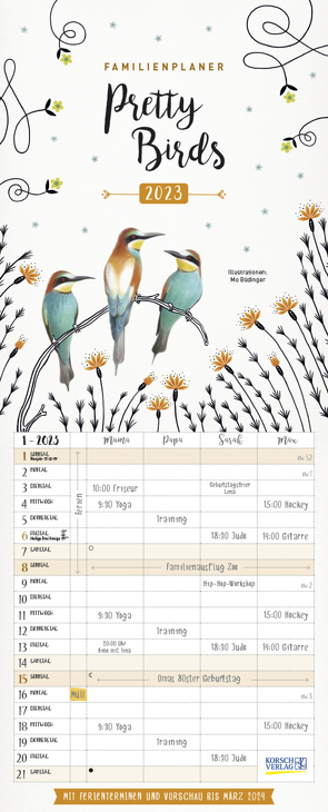 Familienplaner Pretty Birds 2023 von Büdinger,  Mo, Korsch Verlag