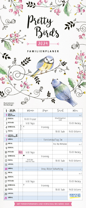 Familienplaner Pretty Birds 2024 von Büdinger,  Mo, Korsch Verlag