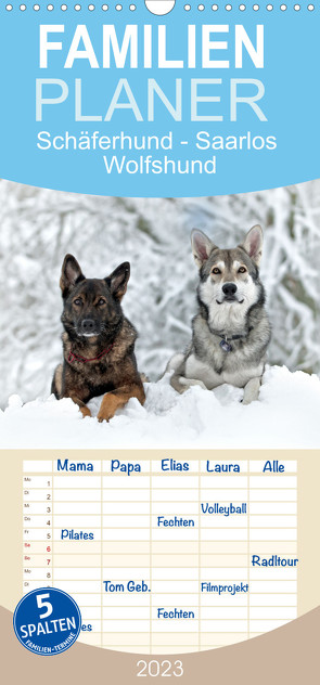 Familienplaner Schäferhund – Saarlos Wolfshund (Wandkalender 2023 , 21 cm x 45 cm, hoch) von Schiller,  Petra