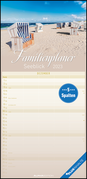Familienplaner Seeblick 2023 – Familien-Timer 22×45 cm – mit Ferienterminen – 5 Spalten – Wand-Planer – mit vielen Zusatzinformationen – Alpha Edition