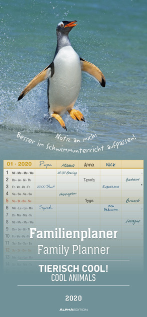 Familienplaner Tierisch Cool! 2020 – Familientermine – Familientimer (21 x 45) – 5 Spalten – Wandplaner – Familienkalender von ALPHA EDITION