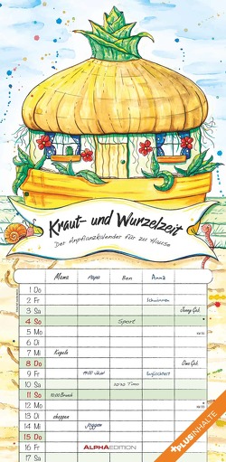 Familienplaner Wurzel & Kraut 2024 mit 5 Spalten – Familienkalender 22×45 cm – Offset-Papier – mit Ferienterminen – Wandkalender – Wandplaner