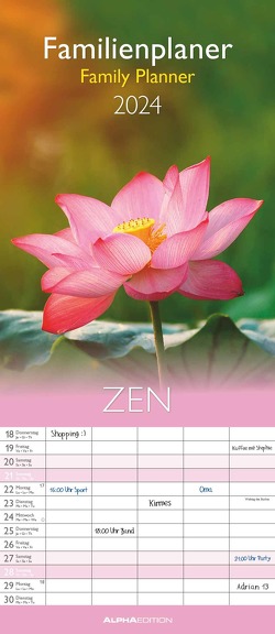 Familienplaner Zen 2024 – Familien-Timer 19,5×45 cm – 5 Spalten – Wand-Planer – viel Platz für Eintragungen – Familienkalender – Alpha Edition