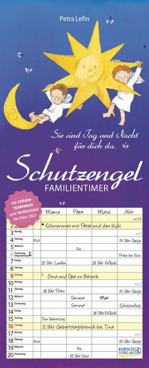 Familientimer Schutzengel 2022 von Korsch Verlag, Lefin,  Petra