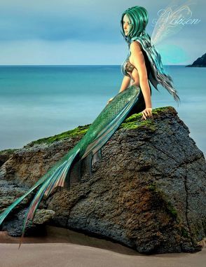 Fantasy Notizbuch: Elandra, die Meerjungfrau – weiße Seiten mit Eckmotiv von Sternenfeuer,  Samuriel