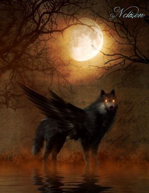 Fantasy Notizbuch: Schattenwolf – weiße Seiten mit Eckmotiv von Sternenfeuer,  Samuriel