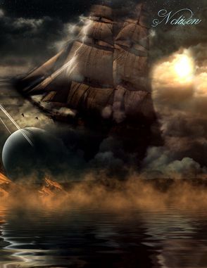 Fantasy Notizbuch: Wolkenschiff – weiße Seiten mit Eckmotiv von Sternenfeuer,  Samuriel
