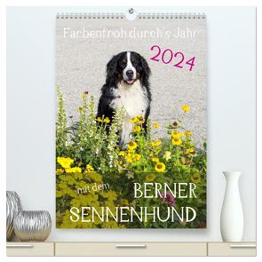 Farbenfroh durch’s Jahr mit dem Berner Sennenhund (hochwertiger Premium Wandkalender 2024 DIN A2 hoch), Kunstdruck in Hochglanz von Brenner,  Sonja