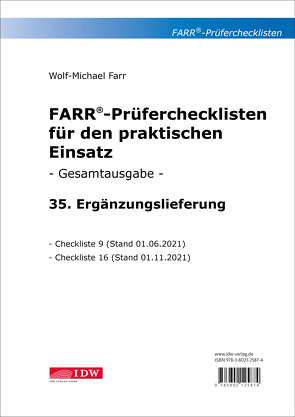 Farr, Prüfercheckl. 35. Erg.Lief. z. Grundwerk, inkl. CL 9 + 16 von Farr,  Wolf-Michael