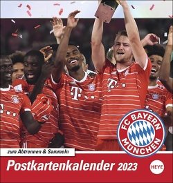 FC Bayern München Postkartenkalender 2023. Monats-Tischkalender zum Aufstellen mit den Stars des FC Bayern. Ein kleiner Fotokalender mit Postkarten zum Versenden an Fußballfans. von Heye