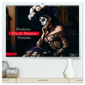 Festliche Dia de Muertos Porträts (hochwertiger Premium Wandkalender 2024 DIN A2 quer), Kunstdruck in Hochglanz von Frost,  Anja