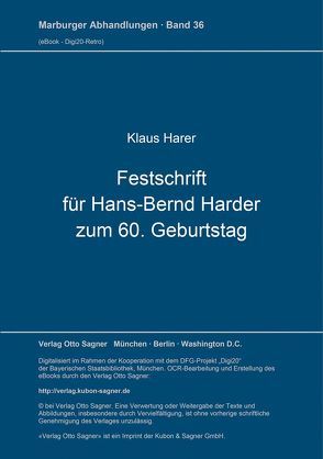 Festschrift für Hans-Bernd Harder zum 60. Geburtstag von Harer,  Klaus, Schaller,  Helmut