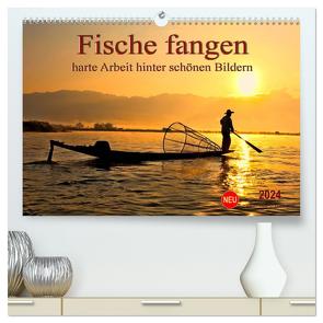 Fische fangen – harte Arbeit hinter schönen Bildern (hochwertiger Premium Wandkalender 2024 DIN A2 quer), Kunstdruck in Hochglanz von Roder,  Peter