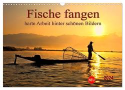 Fische fangen – harte Arbeit hinter schönen Bildern (Wandkalender 2024 DIN A3 quer), CALVENDO Monatskalender von Roder,  Peter