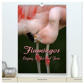 Flamingos – Eleganz in Rot und Rosa (hochwertiger Premium Wandkalender 2024 DIN A2 hoch), Kunstdruck in Hochglanz von Berg,  Martina