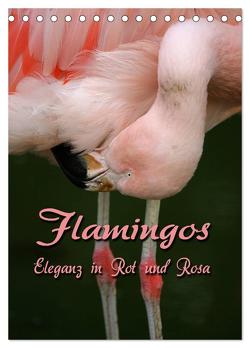 Flamingos – Eleganz in Rot und Rosa (Tischkalender 2024 DIN A5 hoch), CALVENDO Monatskalender von Berg,  Martina