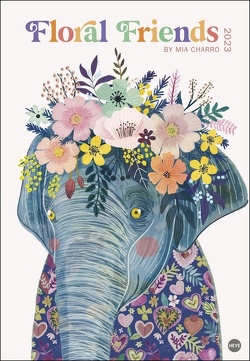 Floral Friends Posterkalender 2023. Großer Wandkalender mit 12 Bildern von Tieren mit Blumenkronen. Kalender mit den schönsten Motiven der spanischen Illustratorin Mia Charro von Charro,  Mia