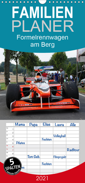 Formelrennwagen am Berg – Familienplaner hoch (Wandkalender 2021 , 21 cm x 45 cm, hoch) von von Sannowitz,  Andreas