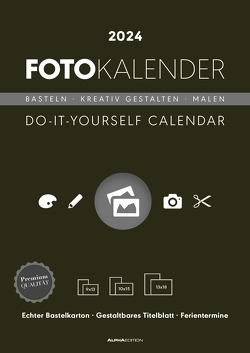 Foto-Bastelkalender schwarz 2024 – 21 x 29,7 – Do it yourself calendar A4 – datiert – Kreativkalender – Foto-Kalender – Alpha Edition