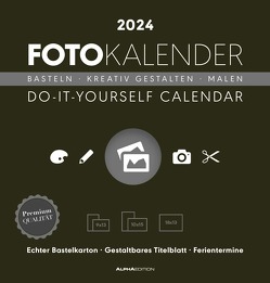 Foto-Bastelkalender schwarz 2024 – Do it yourself calendar 21×22 cm – datiert – Kreativkalender – Foto-Kalender – Alpha Edition
