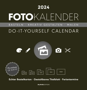 Foto-Bastelkalender schwarz 2024 – Do it yourself calendar 32×33 cm – datiert – Kreativkalender – Foto-Kalender – Alpha Edition