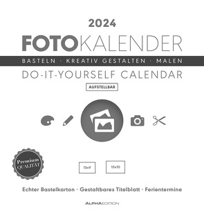 Foto-Bastelkalender weiß 2024 – aufstellbar – Do it yourself calendar 16×17 cm – datiert – Kreativkalender – Foto-Kalender – Alpha Edition